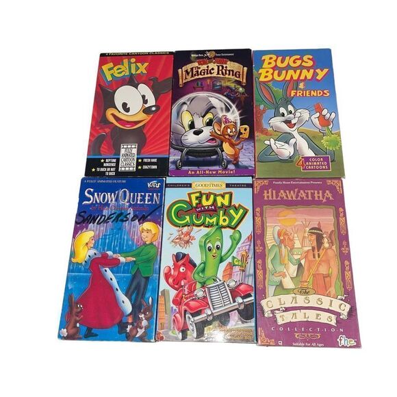 Cartoon VHS Tape Kids Bundle -‎ Felix, Bugs Bunny, Gumby, Hiawatha & Tom & Jerry - Picture 1 of 4